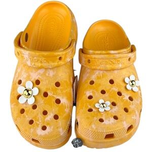 Crocs - *Last One* - ‘Flowered Platform’ Gold/Pale Marbled Pink. SZ: 9 NWT Firm!